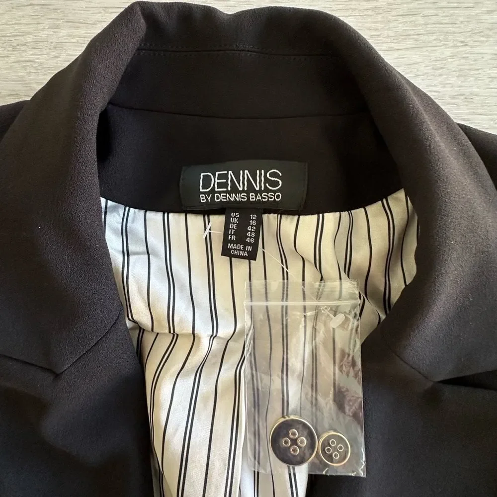 Dennis Basso Luxe Crepe‎ Notched Collar Blazer Black US 12 NWT
